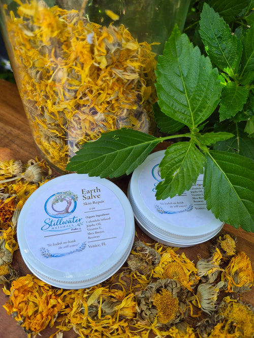 Earth Salve Skin Repair by Stillwater Naturals — calendula and shea butter healing salve in small tin
